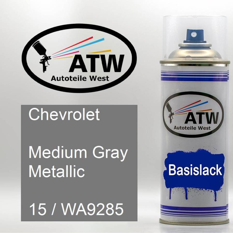 Chevrolet, Medium Gray Metallic, 15 / WA9285: 400ml Sprühdose, von ATW Autoteile West.